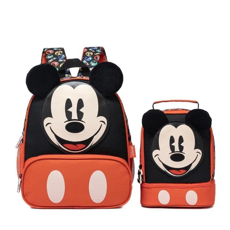 Kit Mochila Disney Lancheira Estojo Mickey Escolar Infantil Masculina