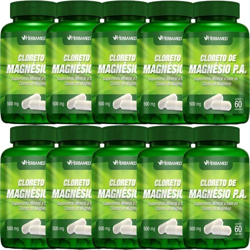 Kit 10X Cloreto de Magnesio PA 500mg 60 Cápsulas - Herbamed