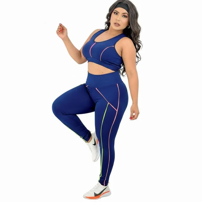 Conjunto Fitness Feminino Calça Legging Top Plus Size