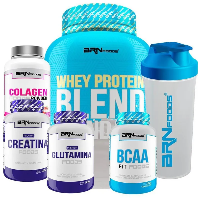 Kit Whey Standard + Bcaa + Gluta + Crea + Colágeno + Shaker