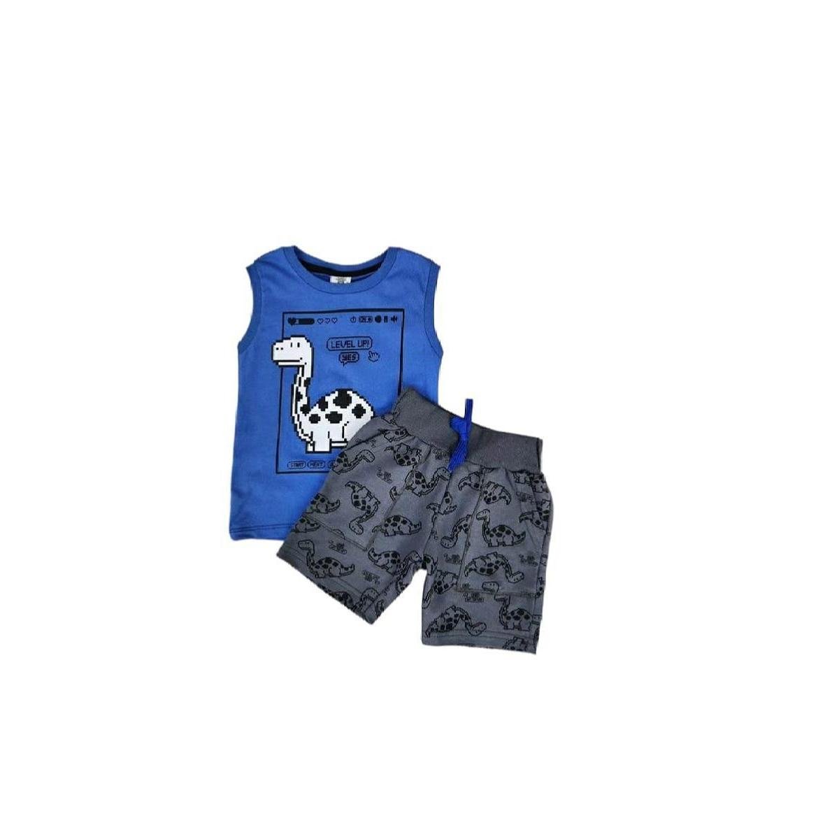 Conjunto Camiseta Regata Infantil Dino Pixel e Bermuda