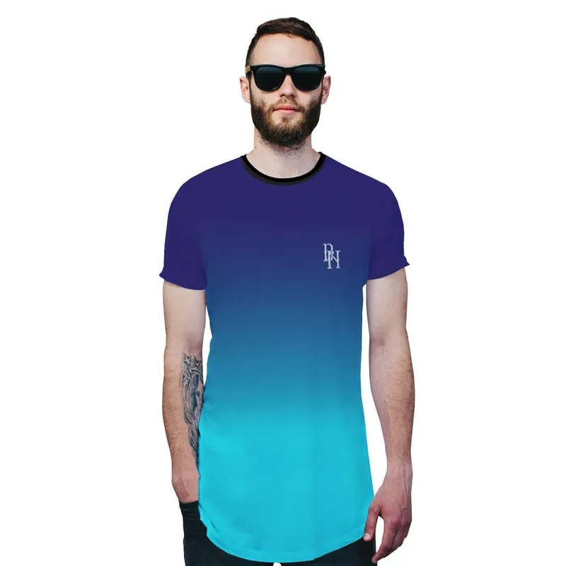 Camisa Longline Azul Céu Degradê Azul Oceano