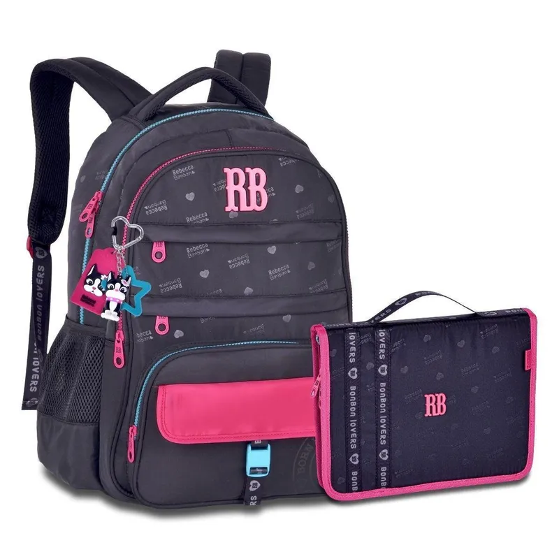 Mochila com Estojo Fichário Rebecca Bonbon Jacquard Premium