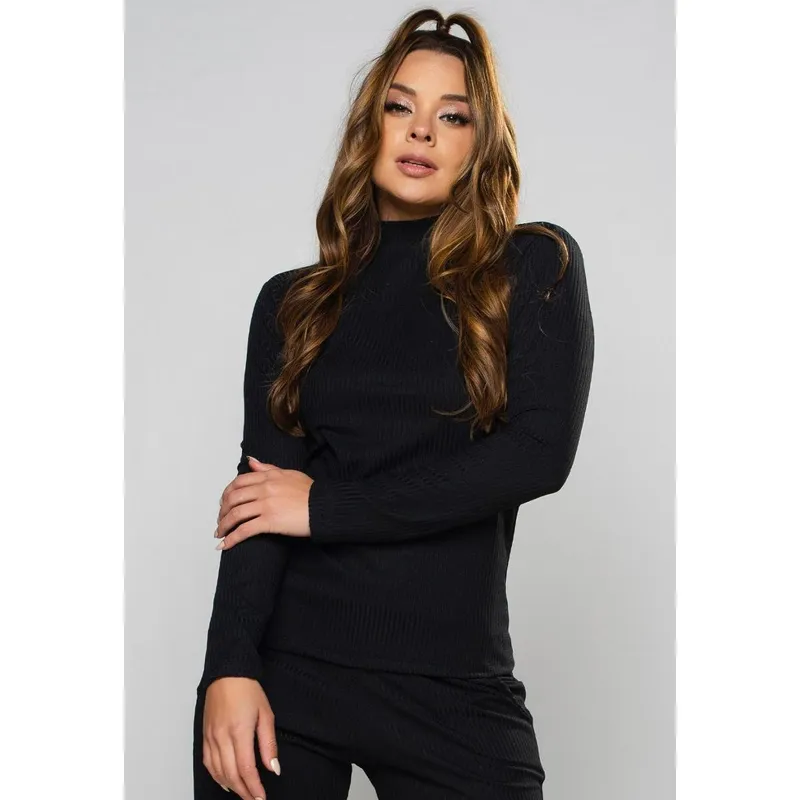 Blusa Canelada Gola Alta Camisa Manga Longa Cacharel MVB Modas