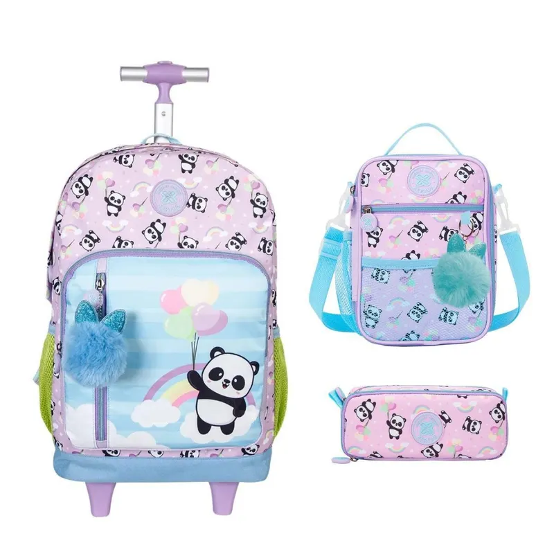 Kit3 Mochila De Rodinha Panda 16" 13770 - Juvenil