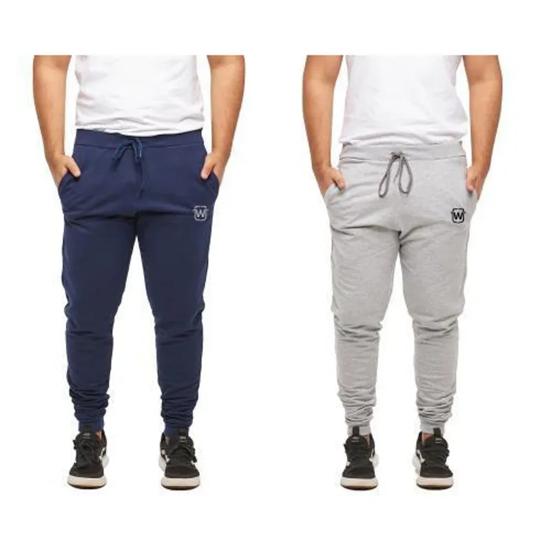 KIT 02 CALÇAS DE MOLETOM MASCULINA SLIM SPORT ACADEMIA WOOKS-AZULMARINHO-PRETO-G