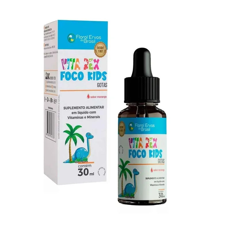 Foco Kids Vit B1 B12 Magnésio Selenio Zinco 30 ml Morango Floral Ervas do Brasil