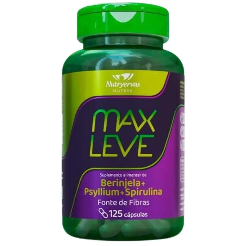 Max Leve 125 Cápsulas - Suplemento Alimentar de Berinjela + Psyllium + Spirulina