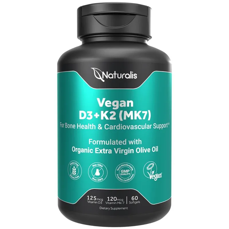 Suplemento natural vegano de vitamina D3 + K2 5000UI/120mcg