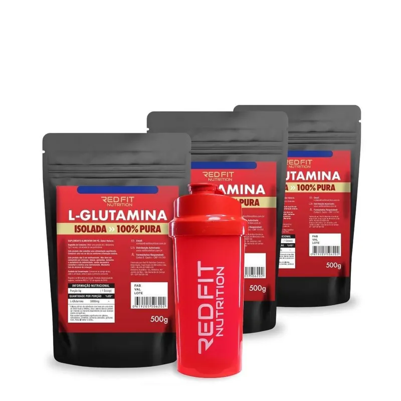 Suplemento em pó Kit Red Fit Nutrition L-Glutamina 1,5Kg ( 3 Packs 500g )