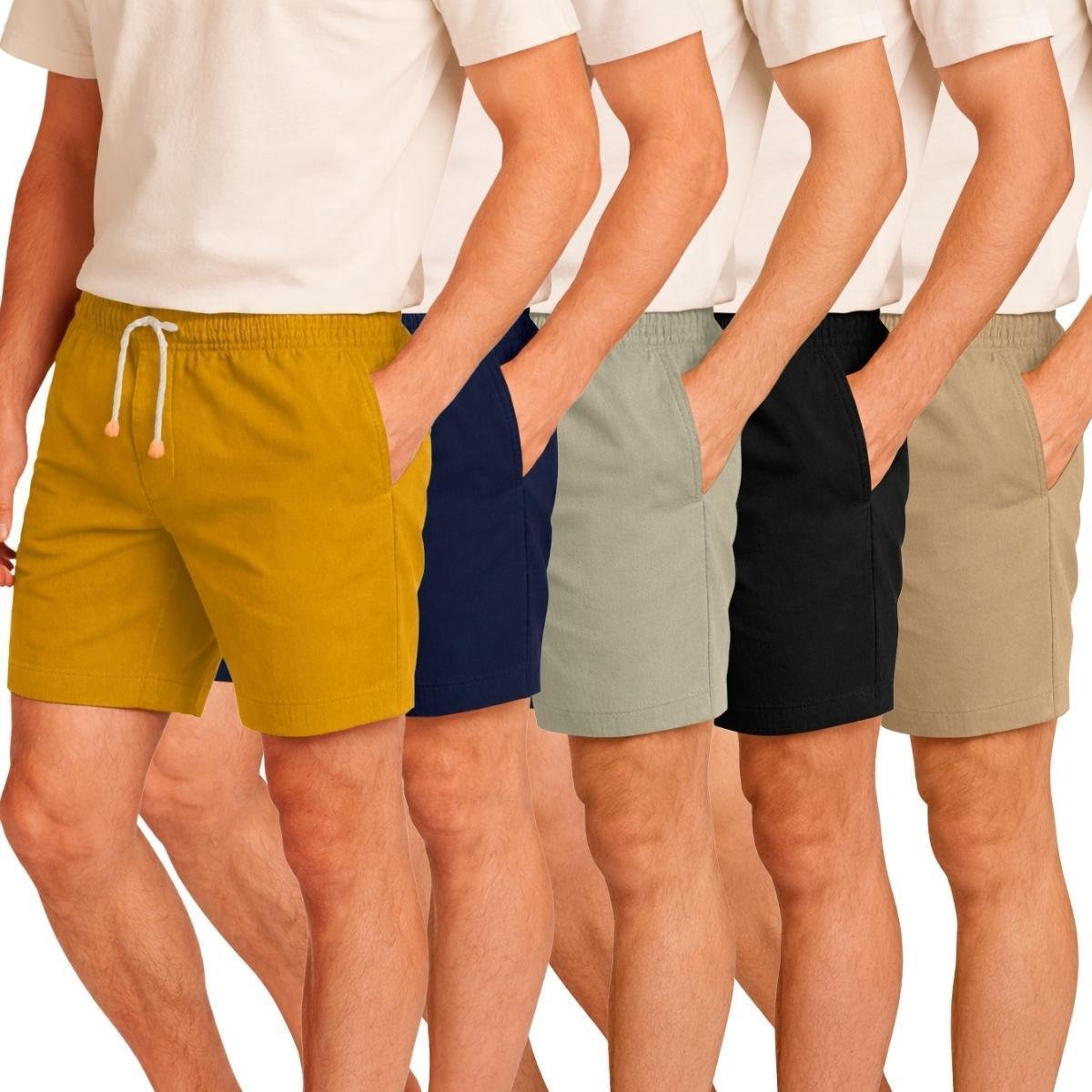 Kit 5 Bermudas Masculinas em Linho Premium Short com Ajuste na Cintura