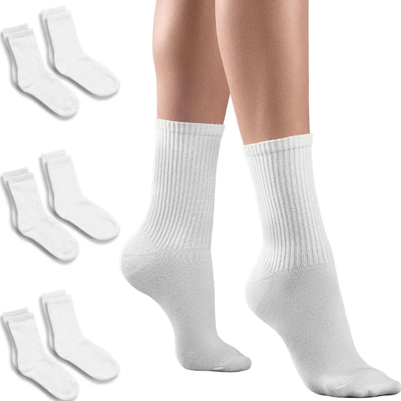 Kit 6 Pares Meia Branca Cano Alto Lisa Feminina