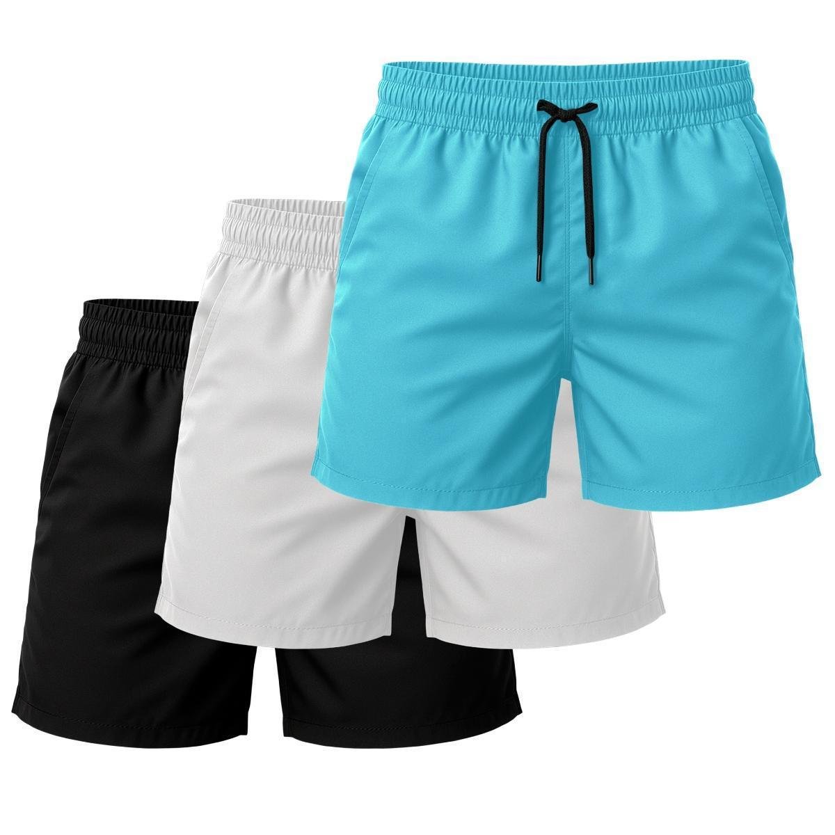 Kit 3 Short Tactel Leve Praia Liso Academia Bermuda Masculina