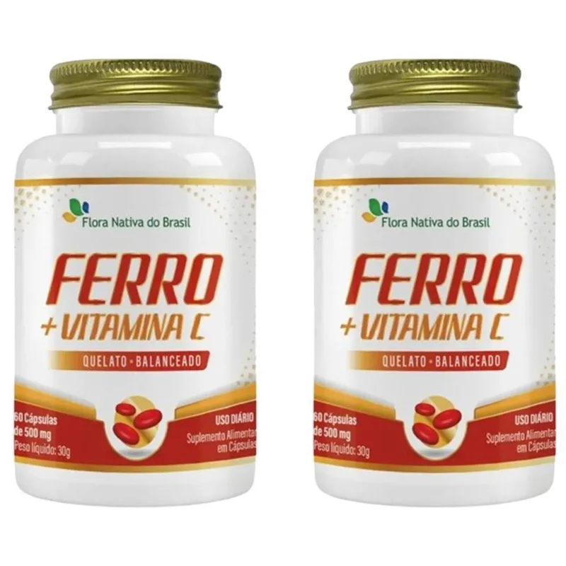 Kit 2x Ferro + Vitamina C 60 Capsulas 500mg Flora Nativa