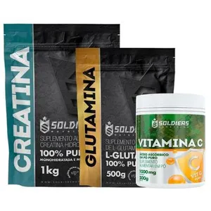 Kit: Creatina Monohidratada 1Kg + Glutamina 500g + Vitamina C Em Pó 500g - 100% Pura Importada