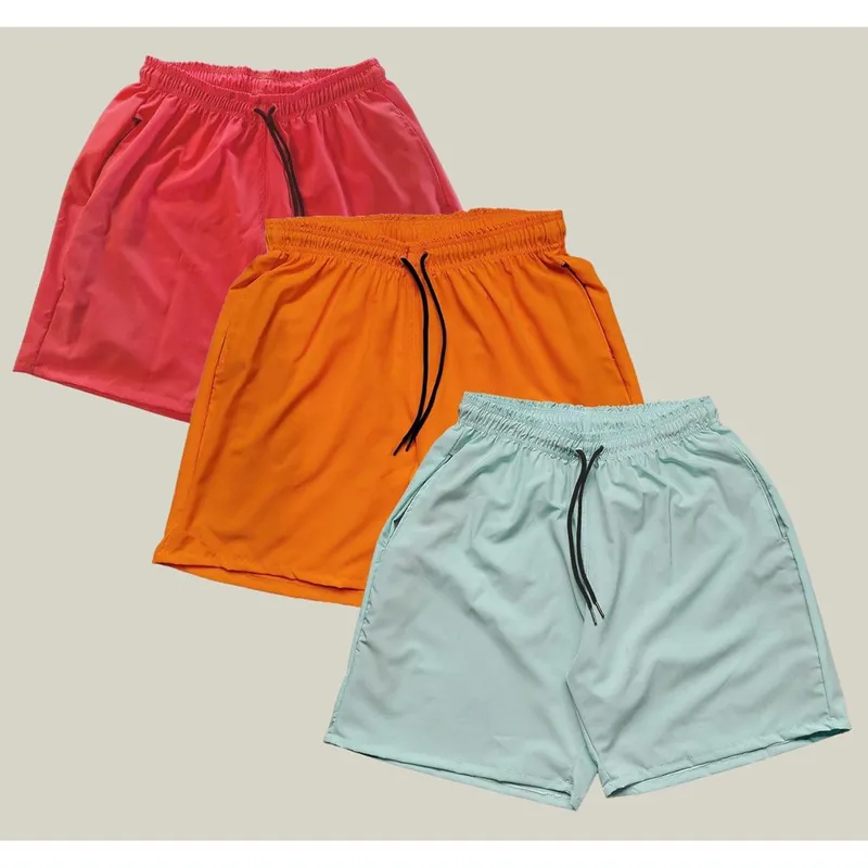 Kit 3 Shorts Masculino Elastano WSS Rosa Verde Água