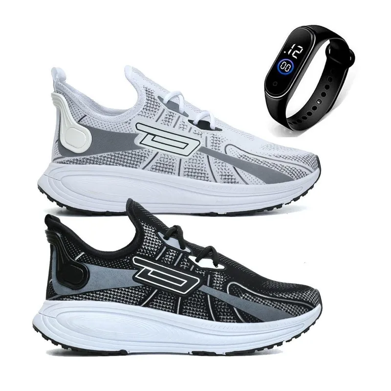 Kit 2 Pares Tênis Esportivo Masculino + Relógio