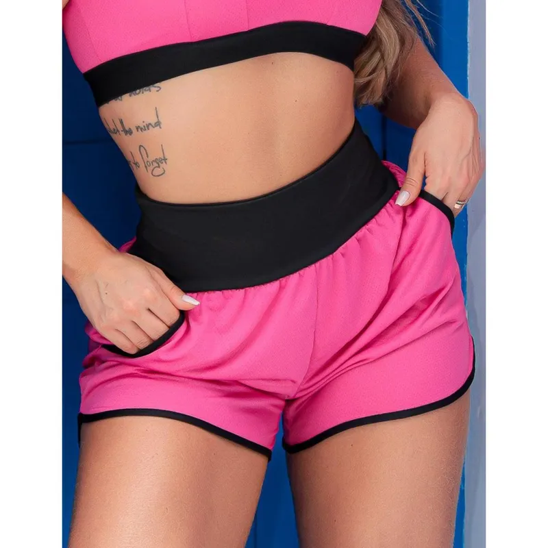 Shortinho de Corrida em Feminino com Bolsos e Cós Preto - Fitmoda