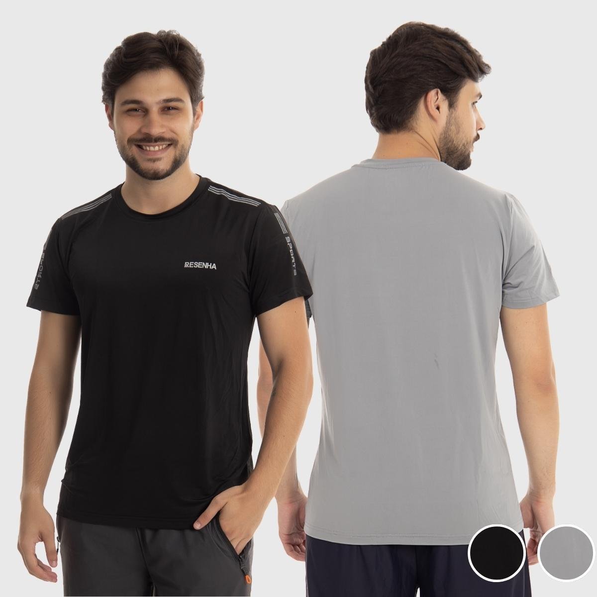 Kit 2 Camisetas Masculinas Poliamida Leve Respirável Detalhe no Ombro Resenha Sport