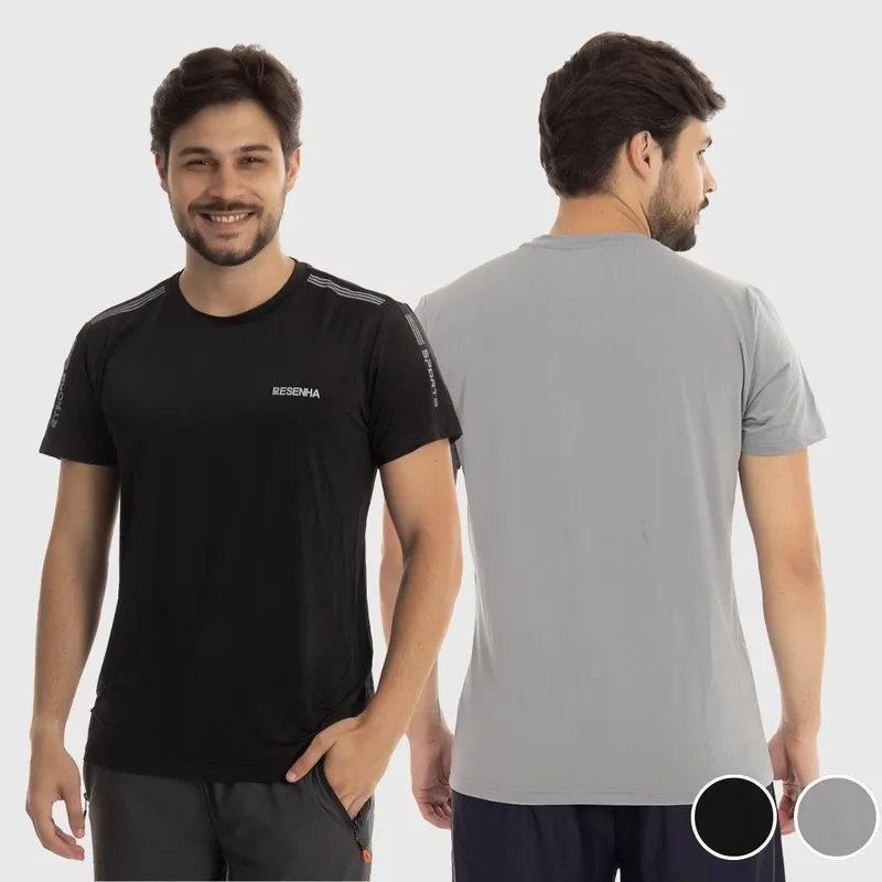 Kit 2 Camisetas Masculinas Poliamida Leve Respirável Detalhe no Ombro Resenha Sport