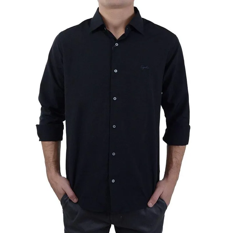 Camisa Masculina Ogochi ML Essencial Slim Preta - 0015
