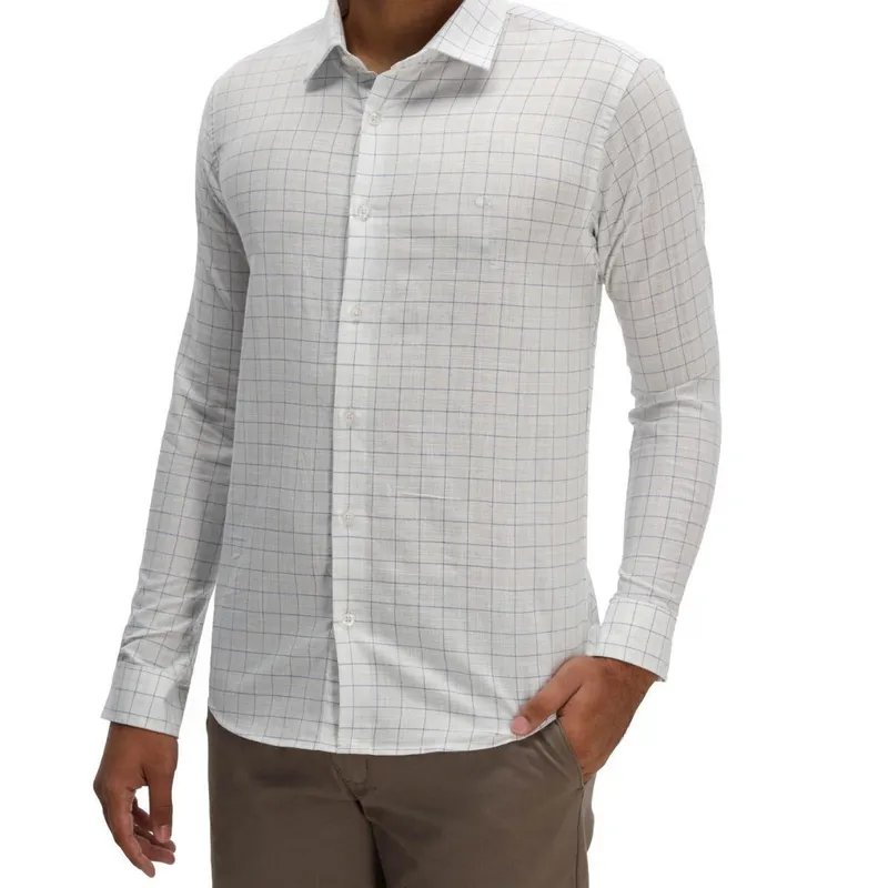 Camisa Manga Longa Xadrez Slim Masculina Ogochi 001540162 Branca