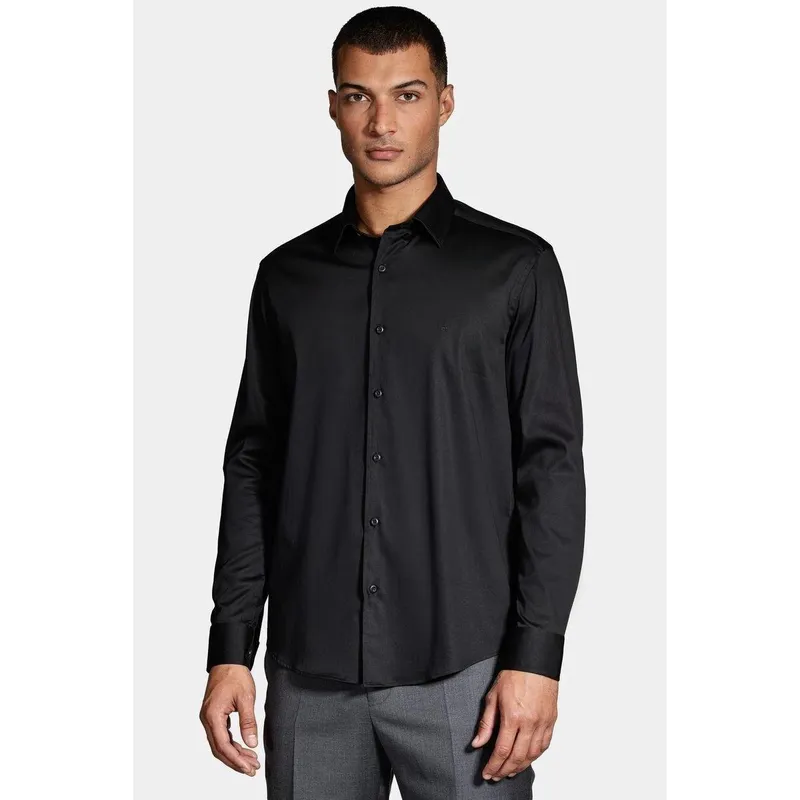 Camisa Manga Longa Cosmo Slim Cetim Com Elastano Hudson Preto
