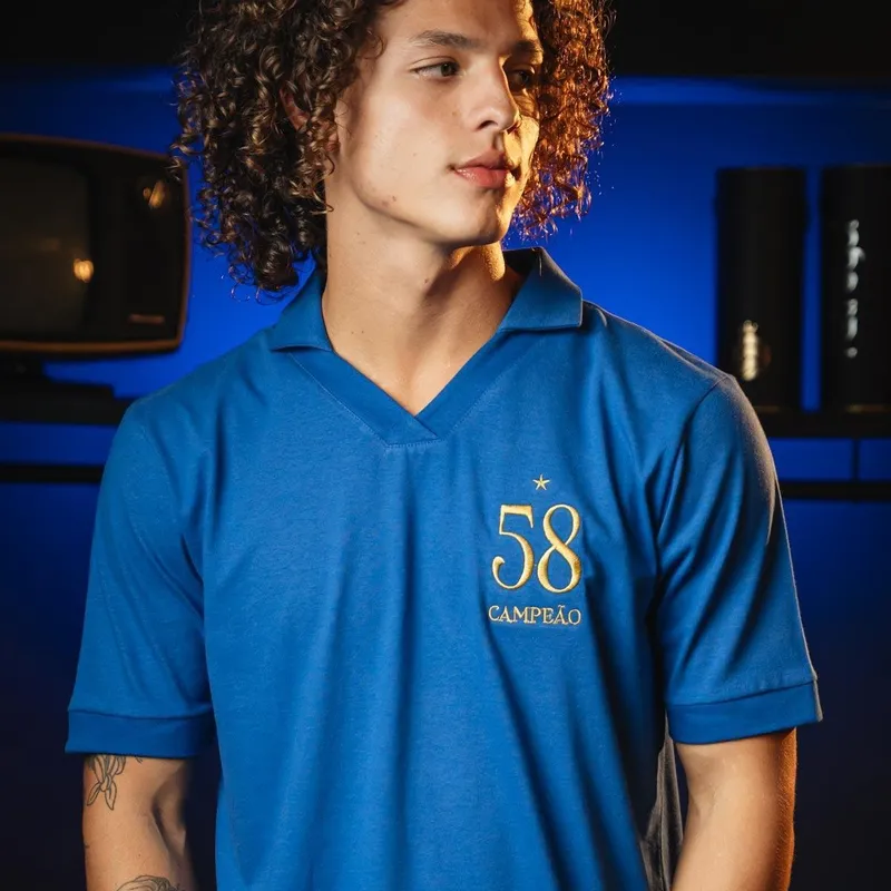 Camisa Brasil Retrô 1958 Azul Masculina