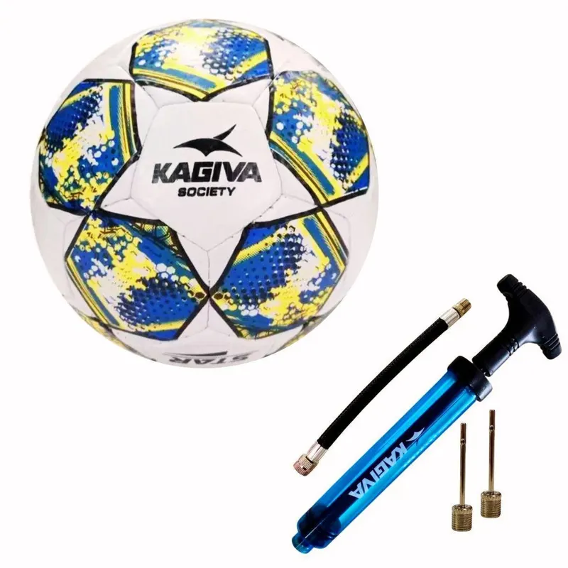 Bola De Futebol Society Kagiva Star Costurada À Mão + Bomba De Ar Kagiva Dupla Ação