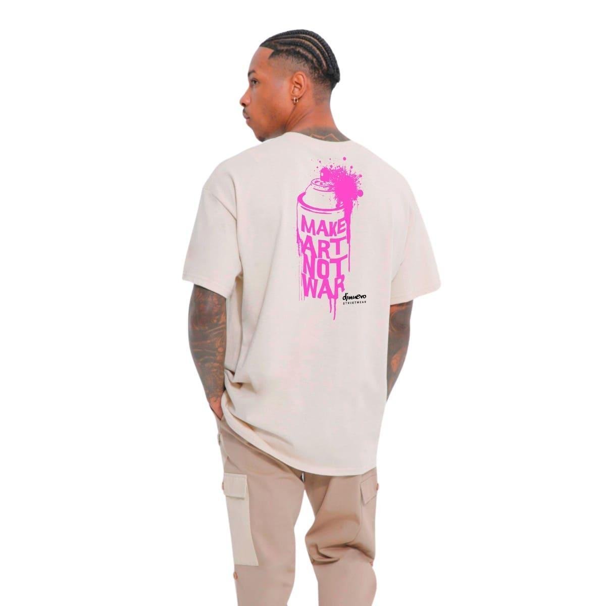 Camiseta Oversized Marfim Make Art Not War Rosa
