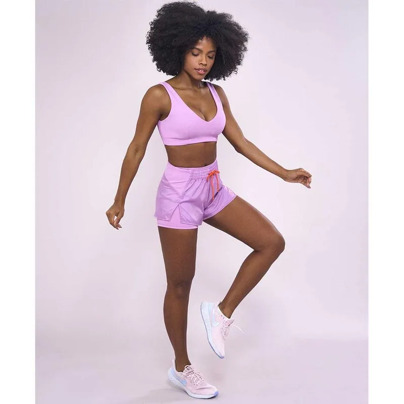 Shorts Alto Giro Aerofit 2 Em 1 Lilas Grape