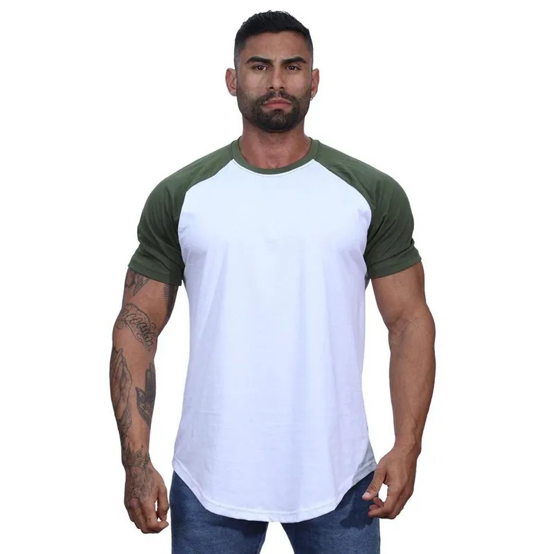 Camiseta Longline Manga Curta MXD Fitness Sem Estampa Fitness Básica Bicolor e Raglan Dia-a-Dia