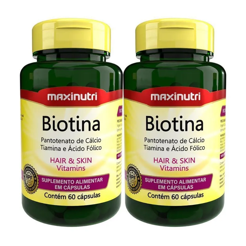 Kit 02 Biotina Cabelo Unhas Vitaminas + Acido Fólico 60 Caps