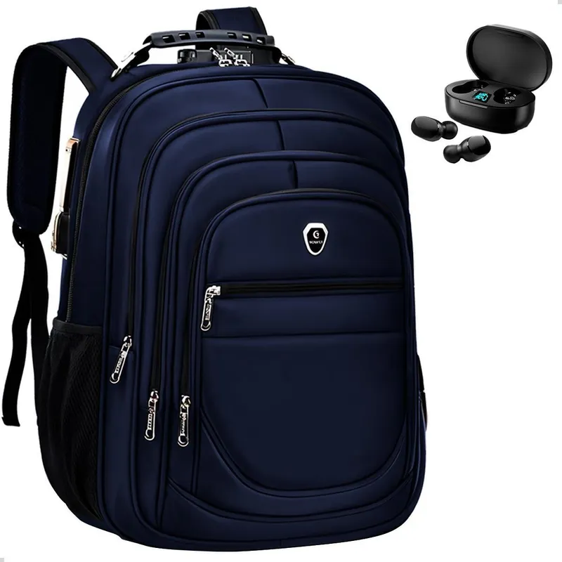 Kit Mochila Grande Executiva Espaço Notebook + Fone de Ouvido Bluetooth Musica