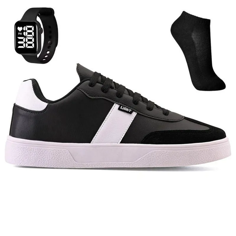 Tenis Casual Masculino Adulto Basico + Meia e Relogio