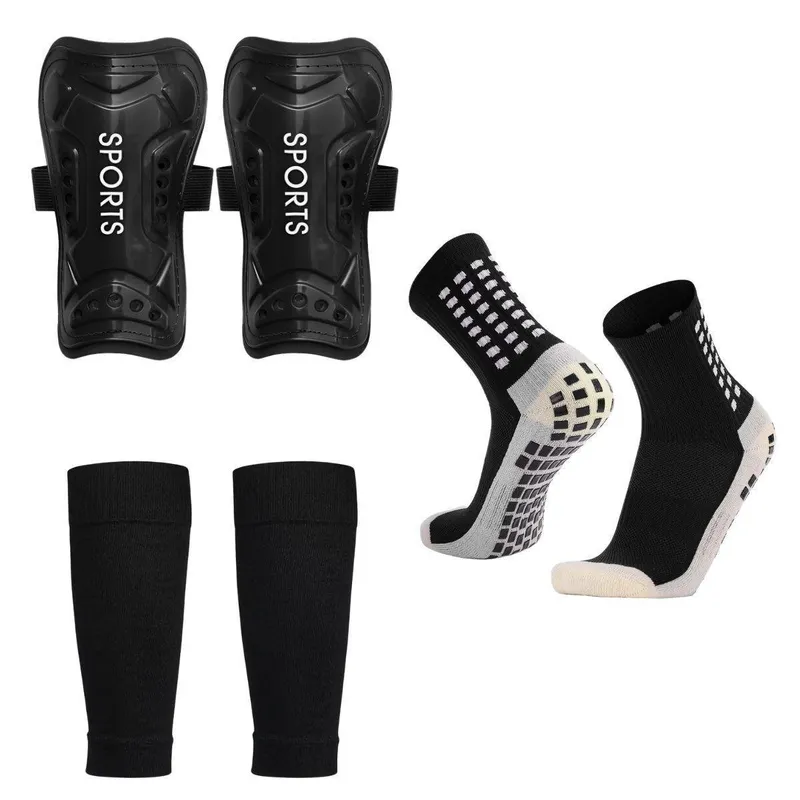 Kit Meia Antiderrapante Pro Soccer + Caneleira Sports Futebol + Canelito Meia Cortada de Compressão