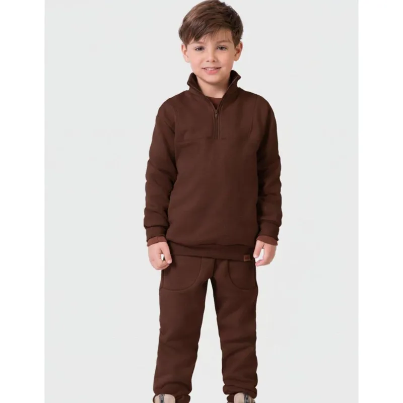 Cj Moletom Gola Alta Zíper Com Calça Novo Inverno Dia a Dia Frio Moda Quentinha - Menino 4 a 14 anos