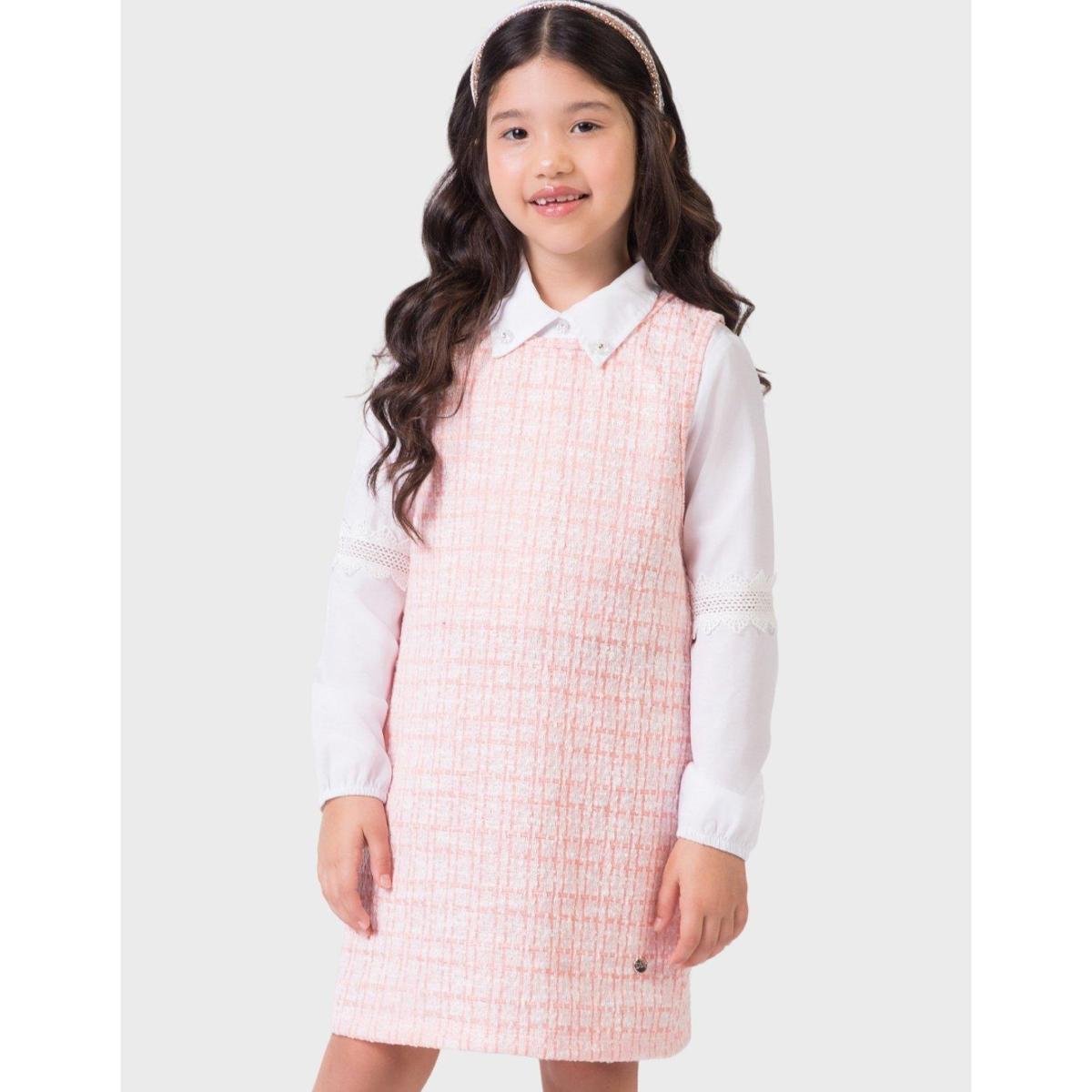 Conjunto Camisa Manga Longa Vom Salopée Xadrez Elegante Frio Novo Inverno - Menina 4 a 14 anos