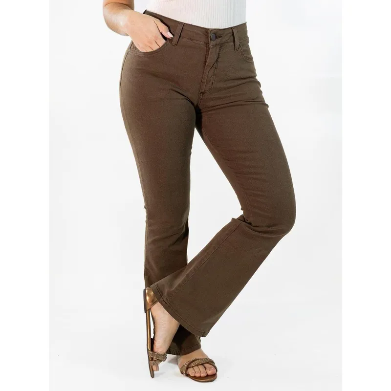 Calça Feminina Flare Petit Sarja Cores Neutras Alta Anticorpus