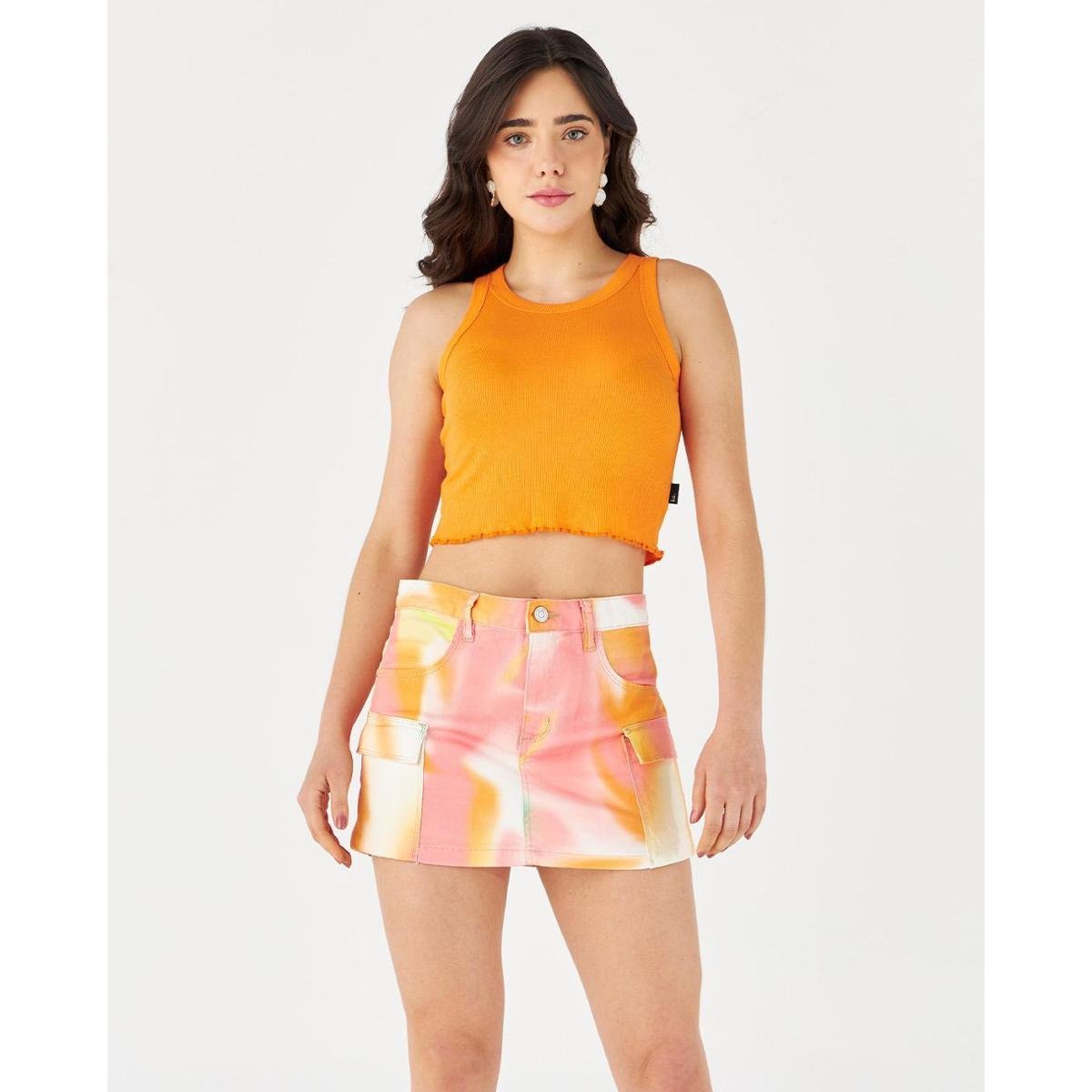 SHORTS SAIA CARGO FEMININO ESTAMPADO LARANJA E ROSA