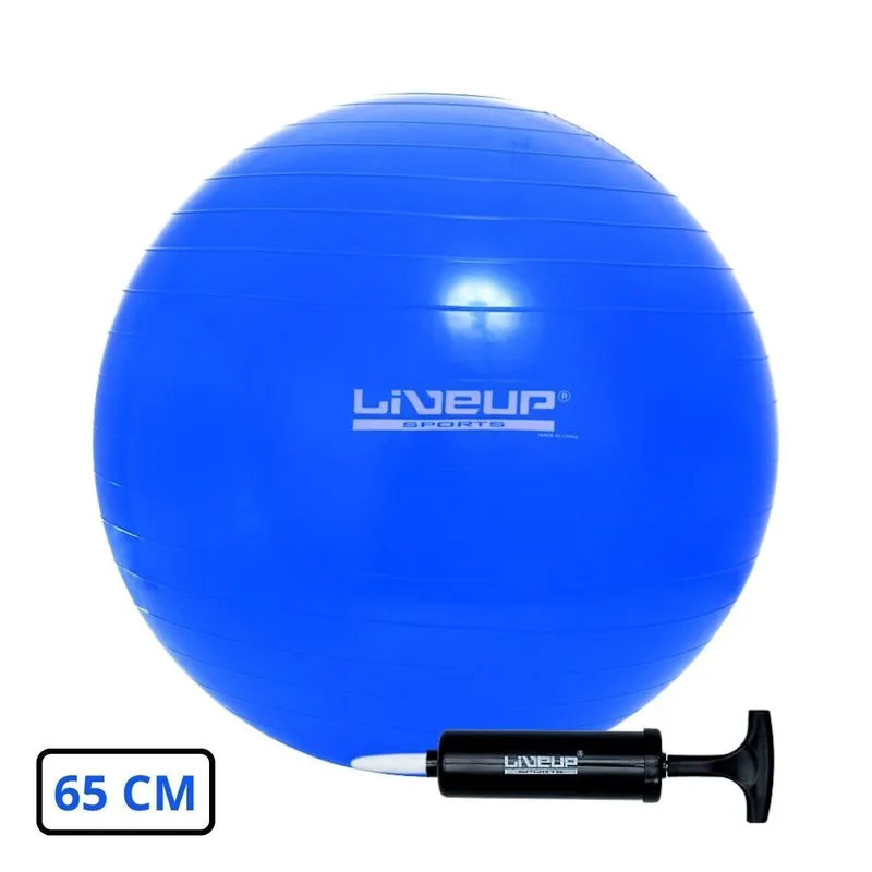 Bola Premium Suiça para Pilates 65cm Azul com Bomba de Inflar - LiveUp