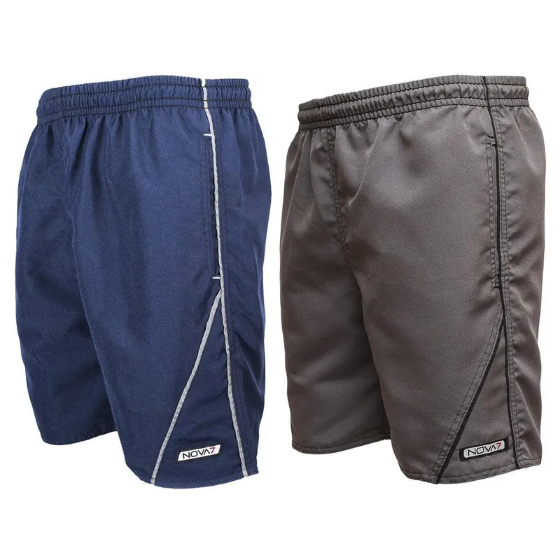 Kit 2 Short Tactel Leve Elástico Cordão Masculino 3 Bolsos Viés Listras Esportes Academia Corrida