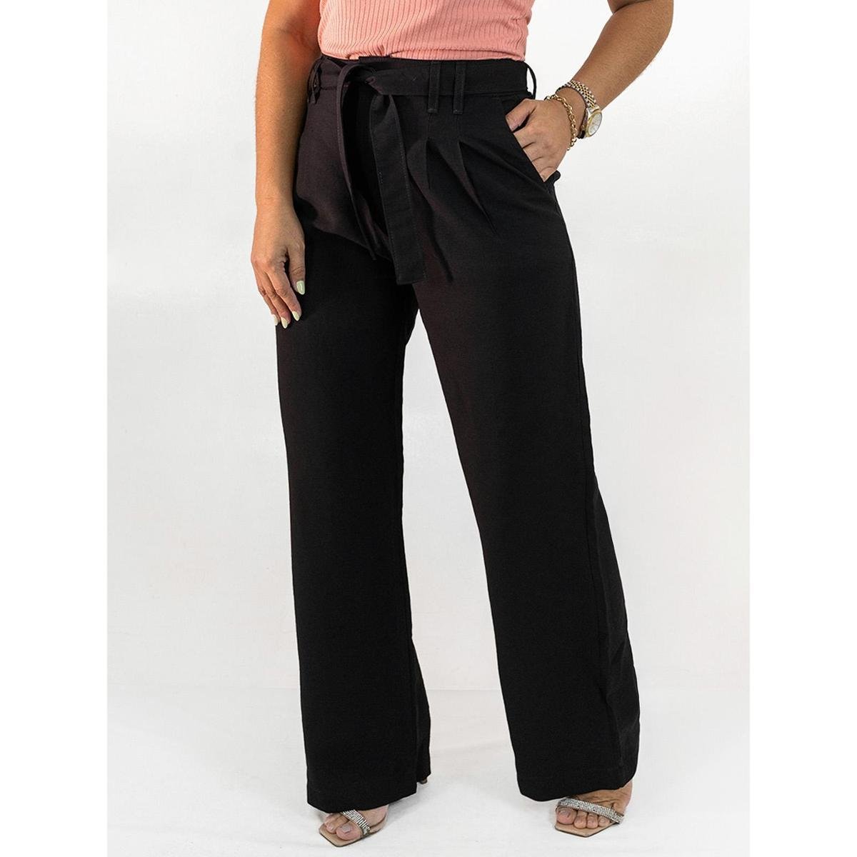 Calça Feminina Pantalona Alfaiataria Viscose Amarração Alta Anticorpus