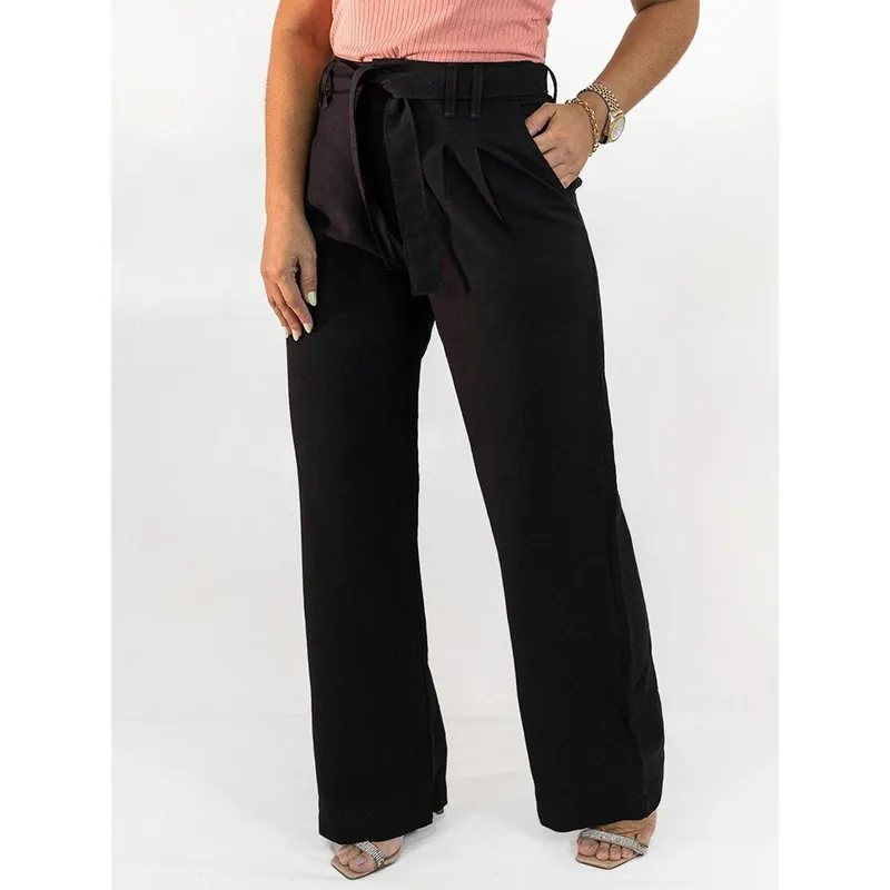 Calça Feminina Pantalona Alfaiataria Viscose Amarração Alta Anticorpus