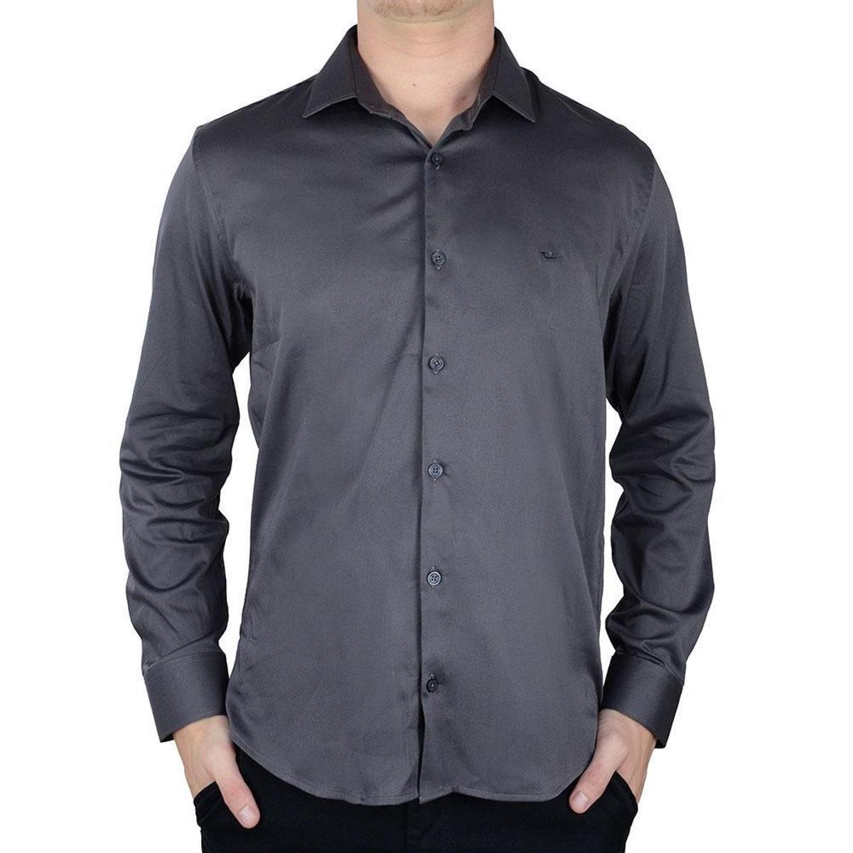 Camisa Masculina Docthos ML Fio 60 Slim Cinza - 6051