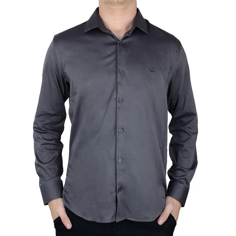 Camisa Masculina Docthos ML Fio 60 Slim Cinza - 6051