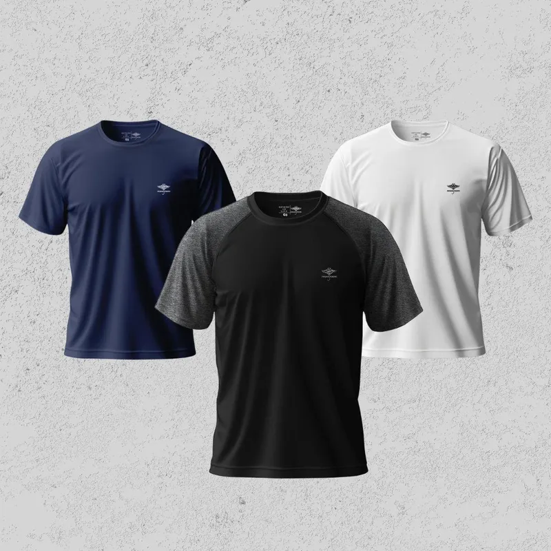 Kit 3 Camiseta Masculina Dry Manga Curta e Raglan Academia