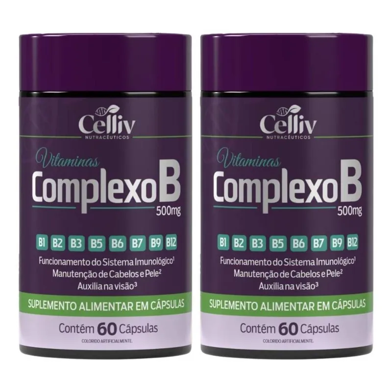 Kit 02 Complexo B (B1, B2, B3, B5, B6, B7, B9, B12) 60 Caps de 500MG Celliv