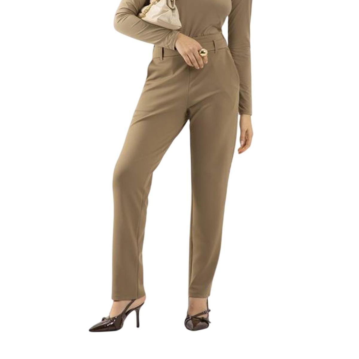 Calça Alfaiataria Lunender Slim Em Malha Marrom Tam. P