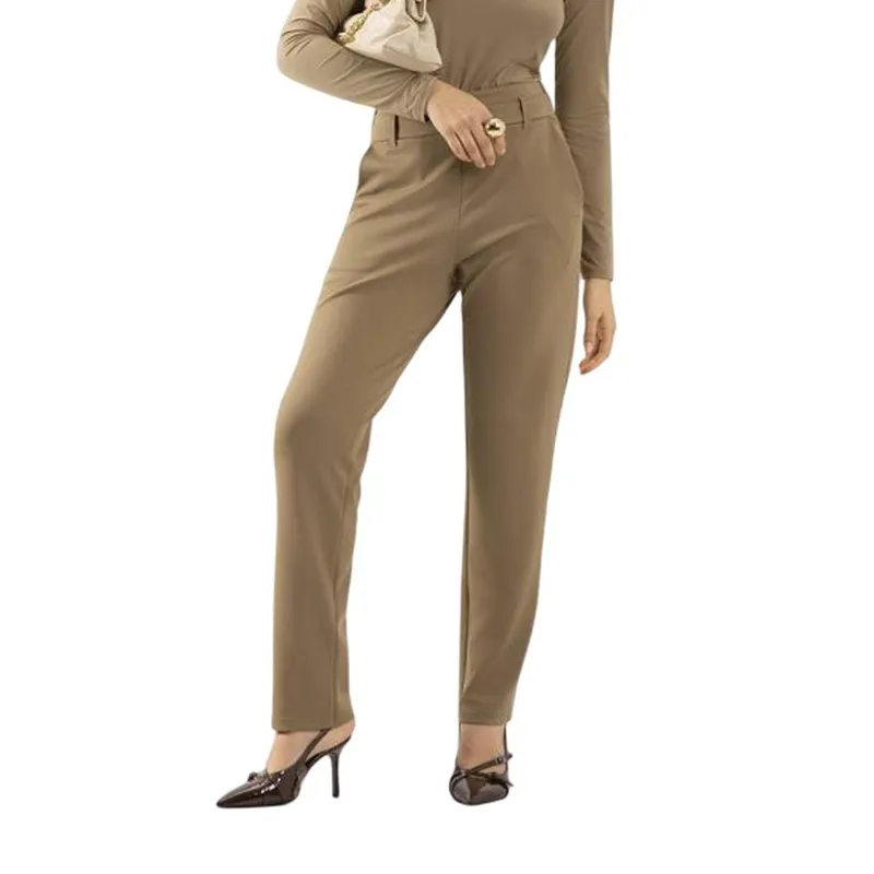 Calça Alfaiataria Lunender Slim Em Malha Marrom Tam. P